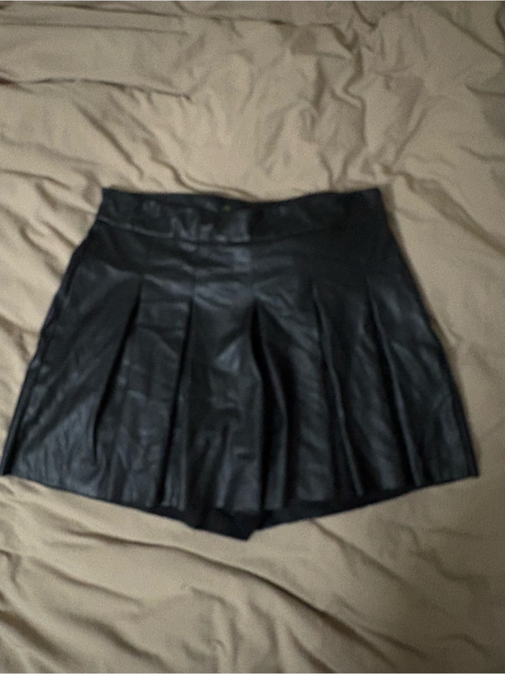 Pleated Faux Leather Mini Skort - Black